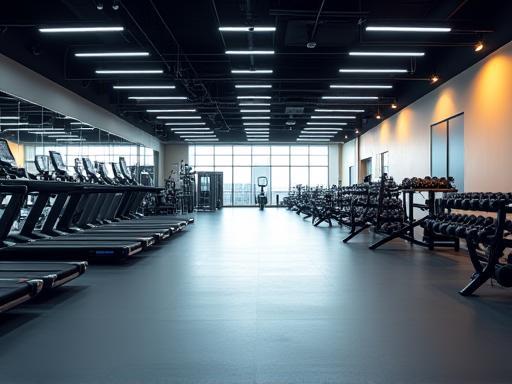 Spacious gym floor with cardio and strength areas filled with equipment