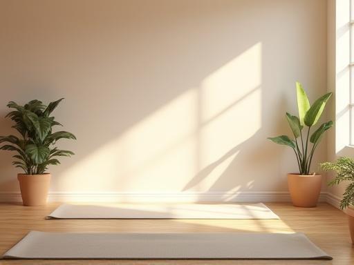 Peaceful yoga studio space with mats and soft lighting