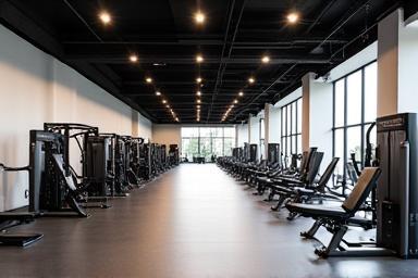 Modern gym facilities at Corpo Forte Studio with rows of machines