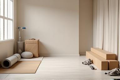 Clean and organized recovery area with foam rollers, stretching mats, and recovery tools